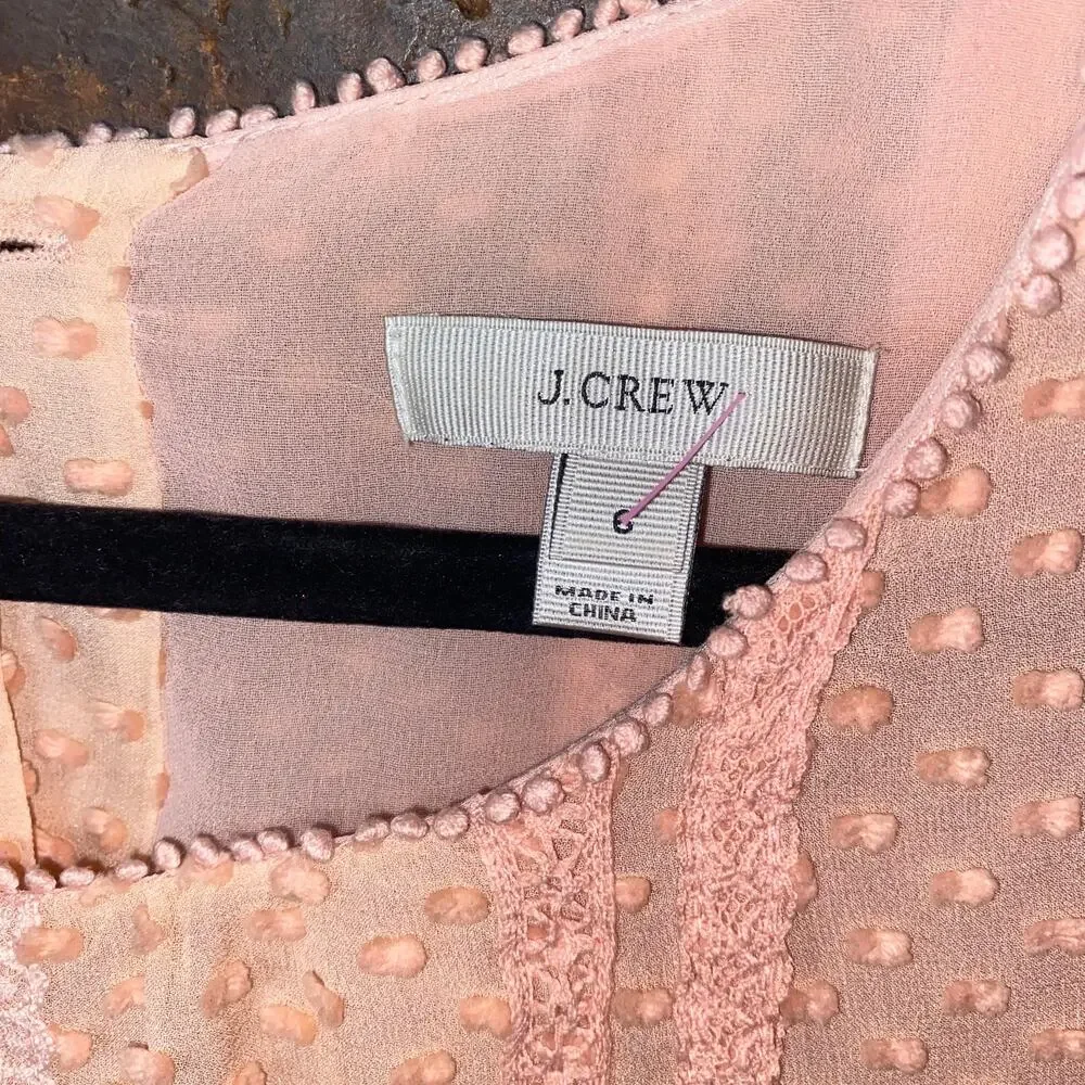 J. Crew Pink Silk Blend Swiss Dot Long Sleeve Button-Back Blouse Women's Size 6
